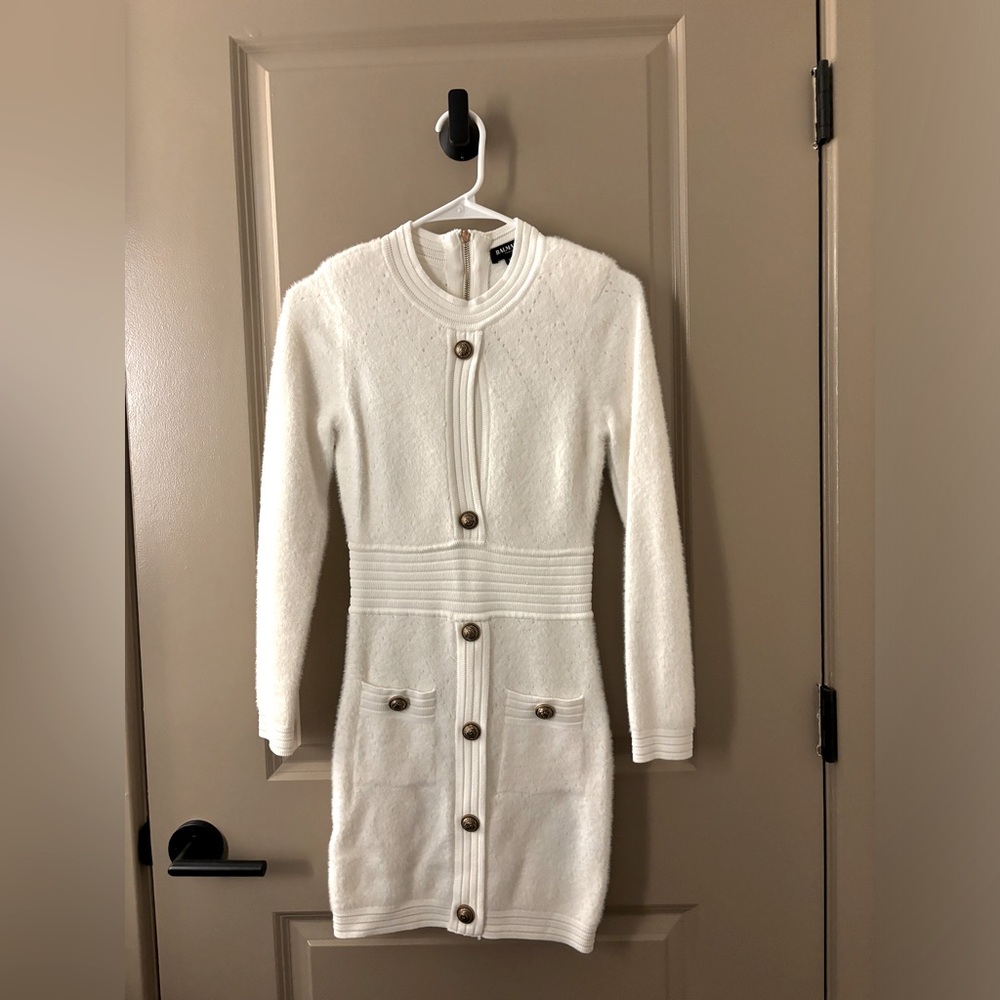 Balmain style white knitted dress in size S / 36